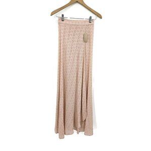 New Flynn Skye Wrap it Up Maxi Skirt Womens XS Pink Eyelet Sheer Rayon